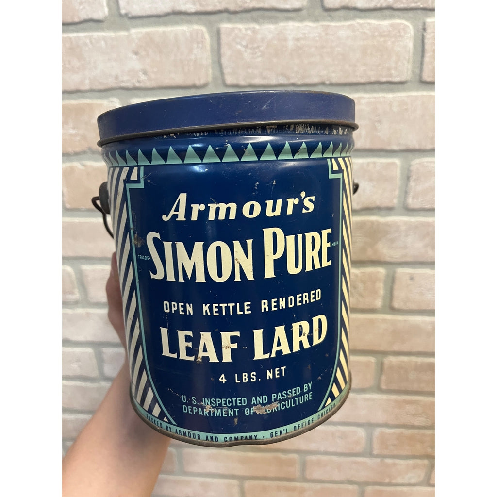 Vintage Armour's Simon Pure Kettle Leaf Lard Lidded Pail Advertising Tin