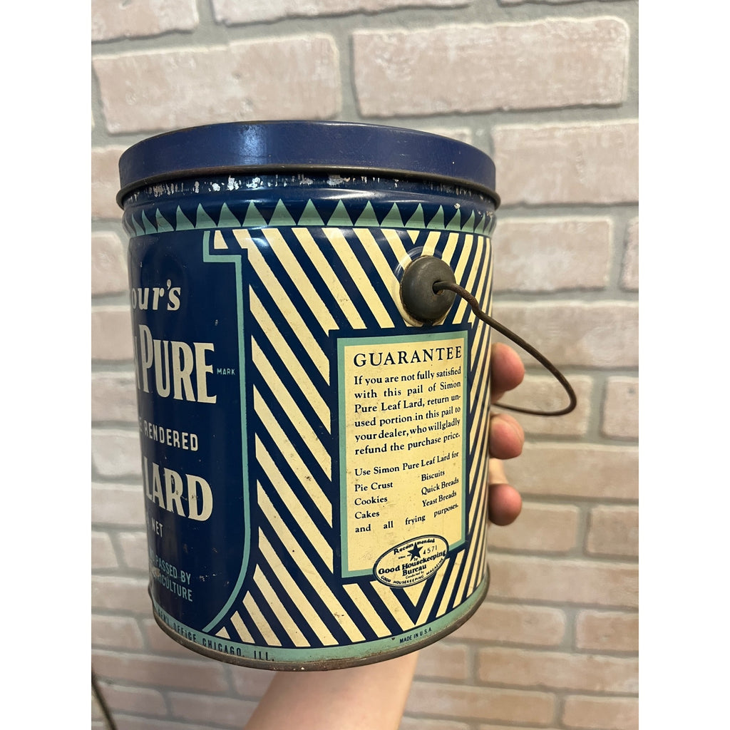 Vintage Armour's Simon Pure Kettle Leaf Lard Lidded Pail Advertising Tin
