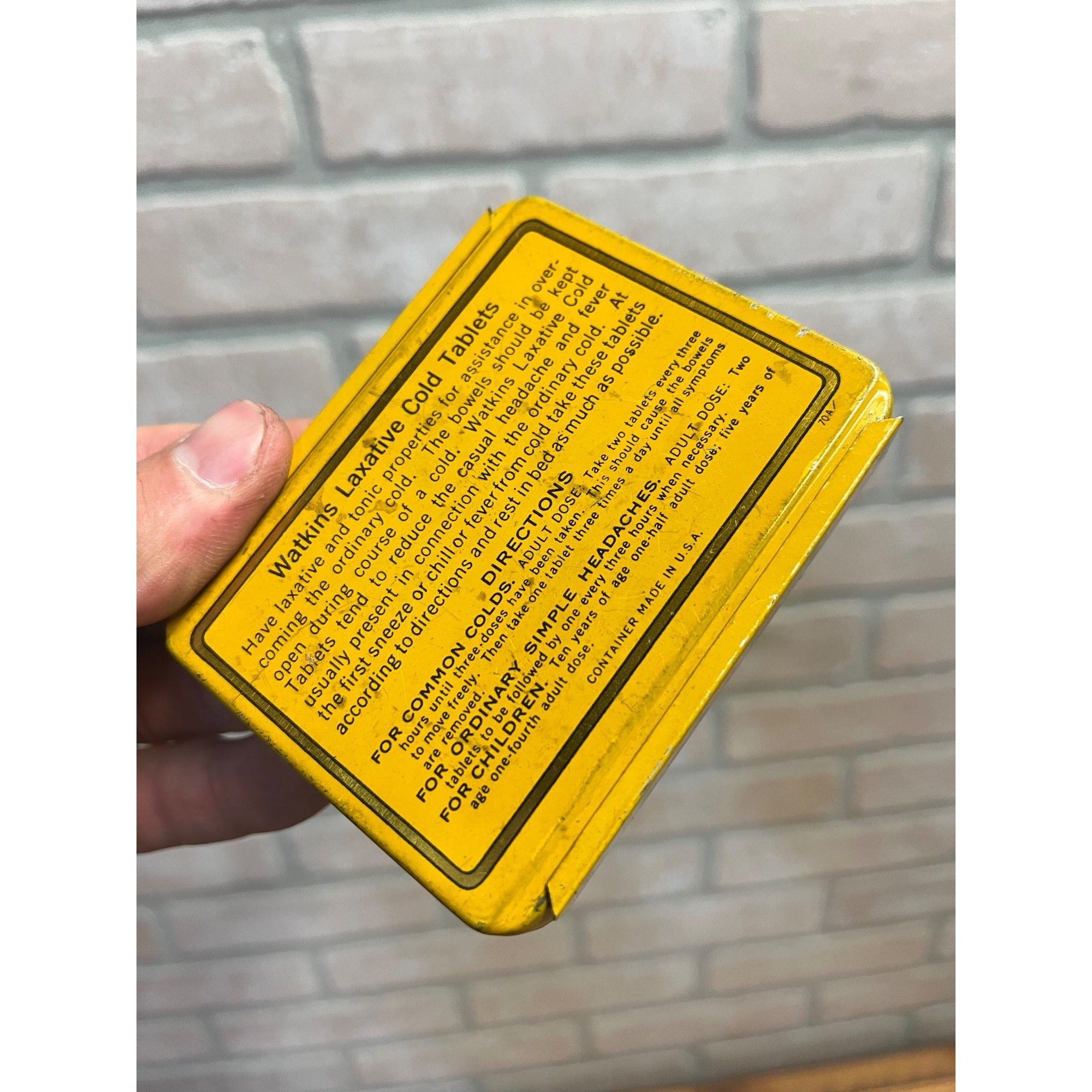 Antique J.R. Watkins Laxative Cold Tablets Tin Acetanilide Medicine Advertising