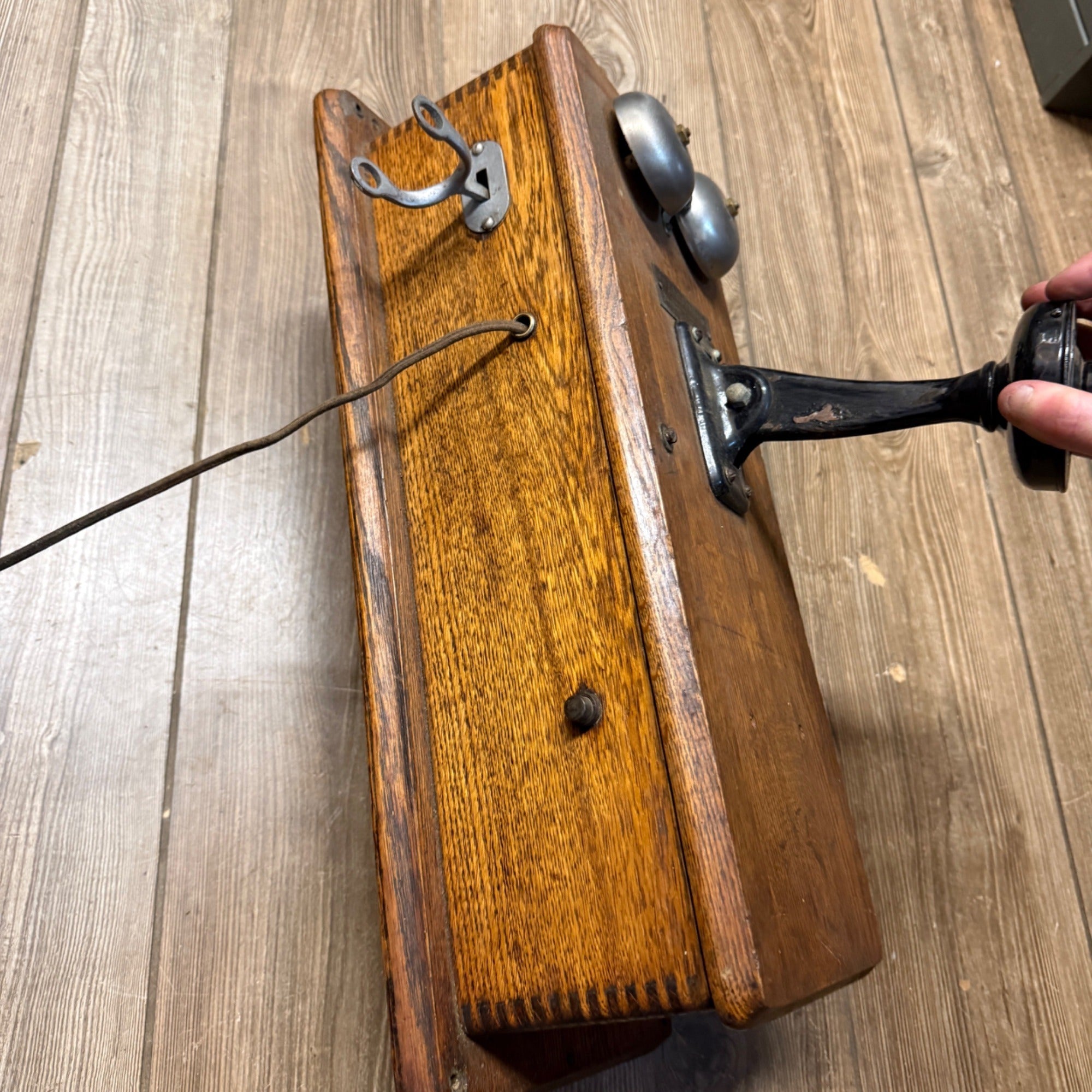 Antique Julius Andrae & Sons Oak Wall Telephone 1900s Milwaukee WI