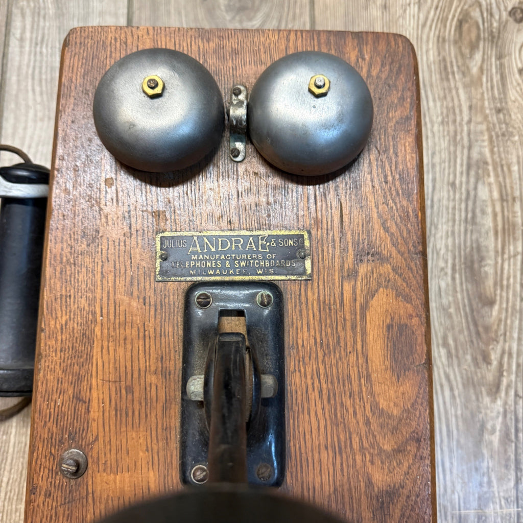 Antique Julius Andrae & Sons Oak Wall Telephone 1900s Milwaukee WI