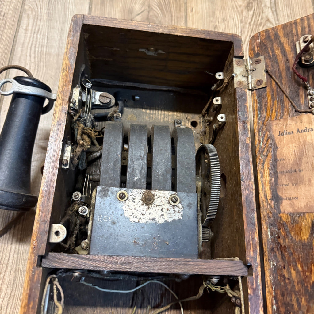 Antique Julius Andrae & Sons Oak Wall Telephone 1900s Milwaukee WI