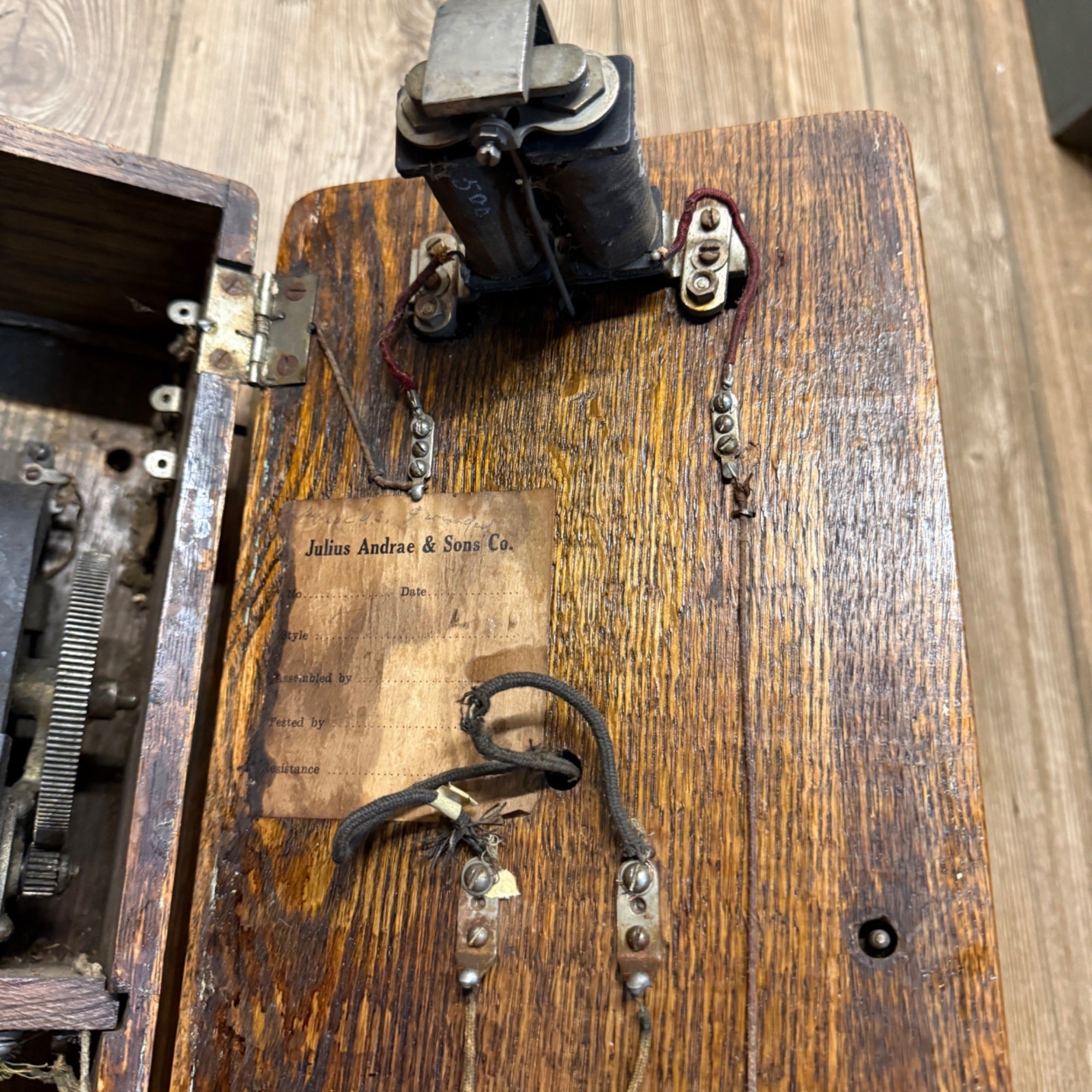 Antique Julius Andrae & Sons Oak Wall Telephone 1900s Milwaukee WI