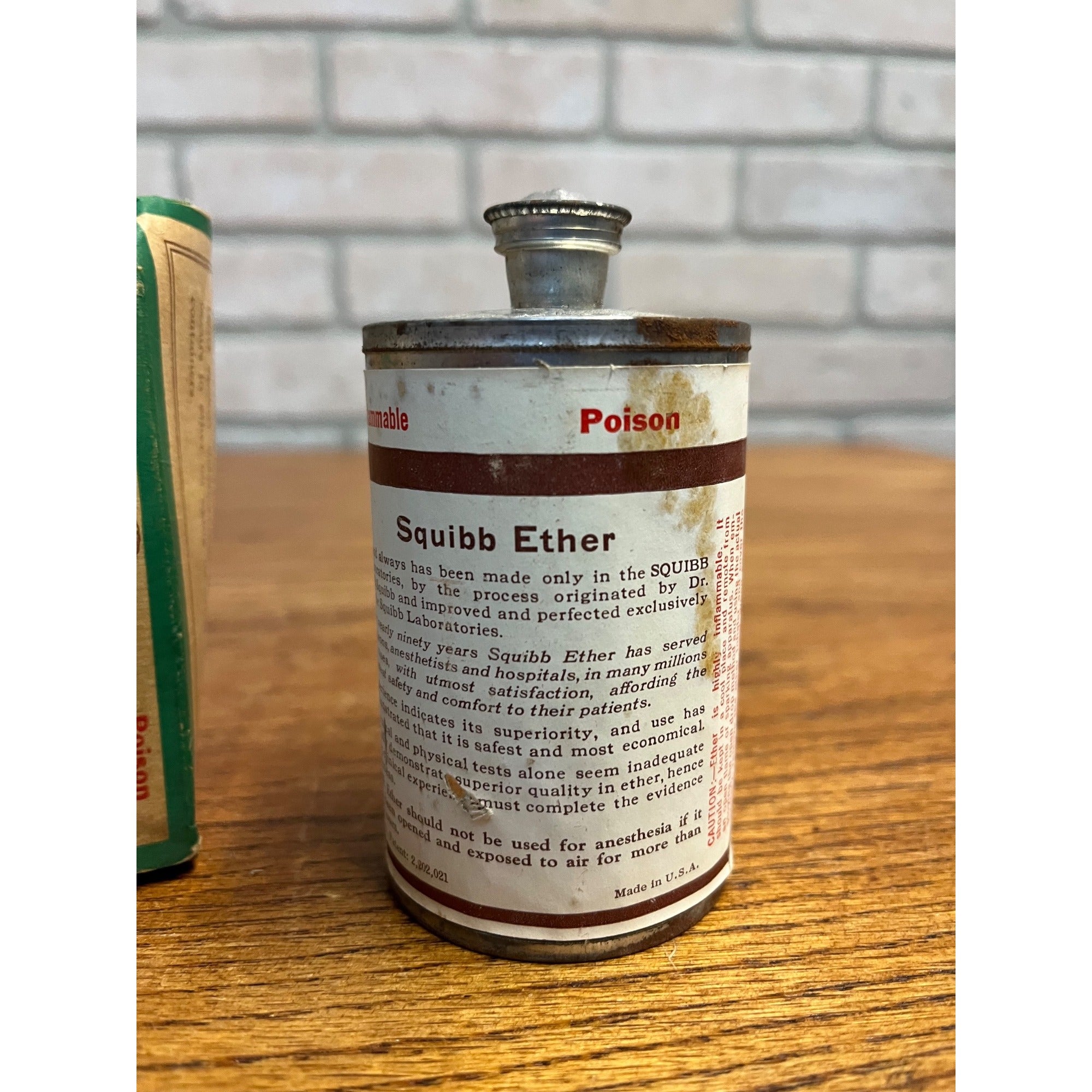 Ether Squibb Anesthesia Apothecary Medicine Jar 1/4 Lb Metal Canister