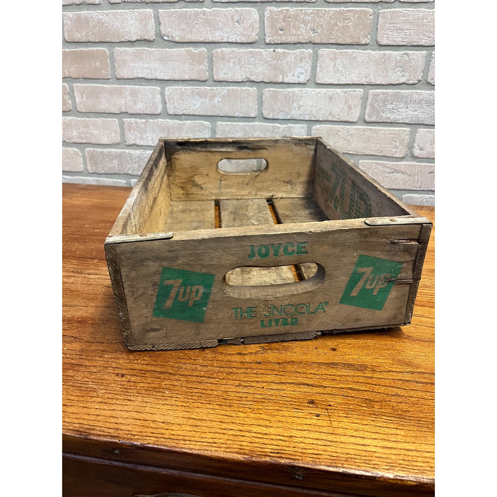 Vintage Wooden 7UP Handled Soda Crate With Galvanized Side Reinforcements "The Uncola" Motto A.W.P. Cases Newport, ARK.