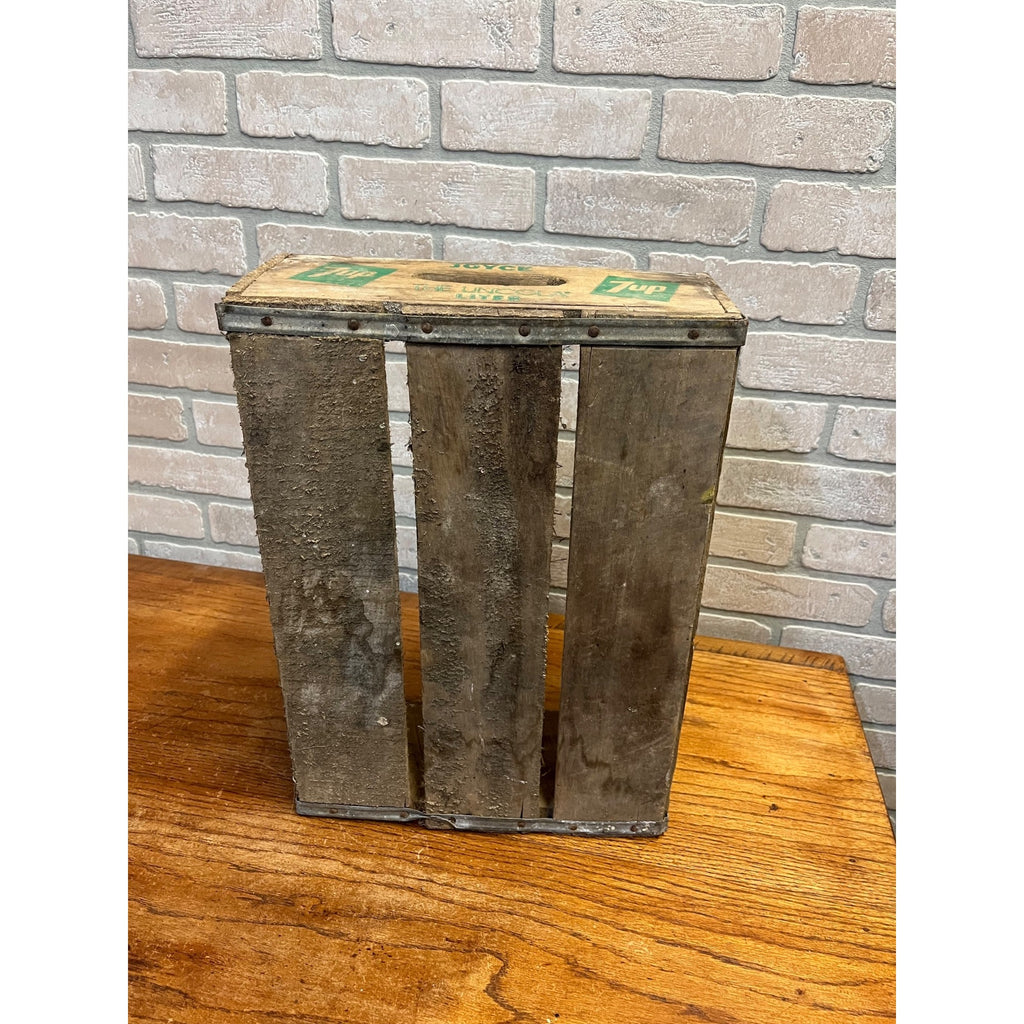 Vintage Wooden 7UP Handled Soda Crate With Galvanized Side Reinforcements "The Uncola" Motto A.W.P. Cases Newport, ARK.