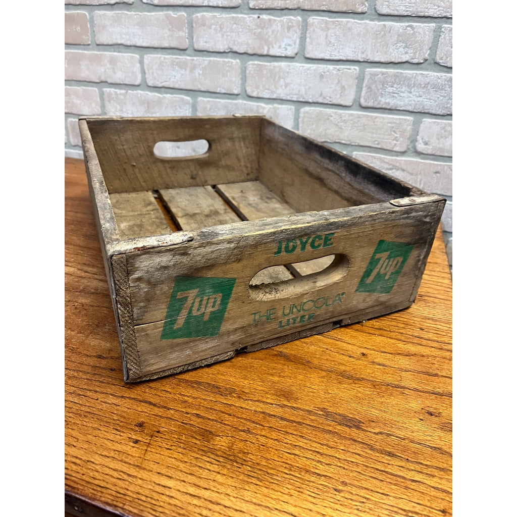 Vintage Wooden 7UP Handled Soda Crate With Galvanized Side Reinforcements "The Uncola" Motto A.W.P. Cases Newport, ARK.
