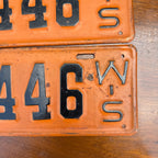 Vintage 1928 Wisconsin License Plates Matching Pair Orange/Black Class E Truck
