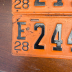 Vintage 1928 Wisconsin License Plates Matching Pair Orange/Black Class E Truck