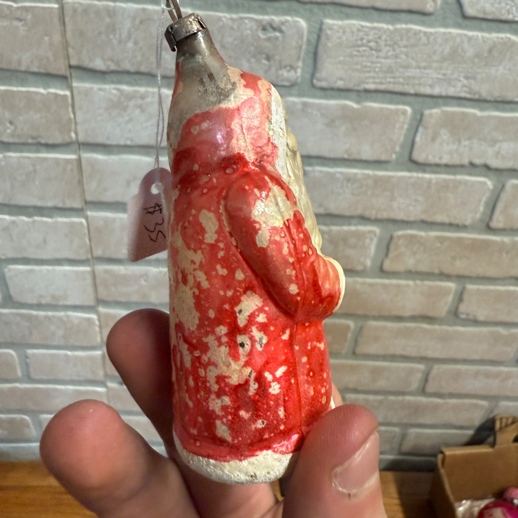 Original Early Santa Claus W/ Tree Christmas Ornament Mercury Glass Painted