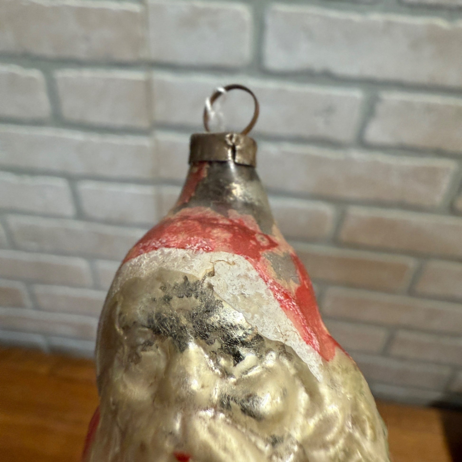 Original Early Santa Claus W/ Tree Christmas Ornament Mercury Glass Painted