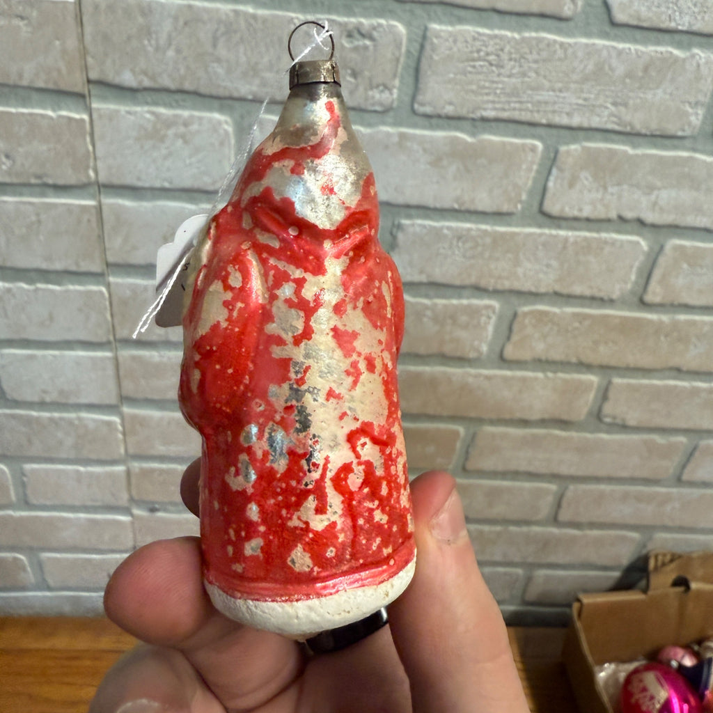 Original Early Santa Claus W/ Tree Christmas Ornament Mercury Glass Painted