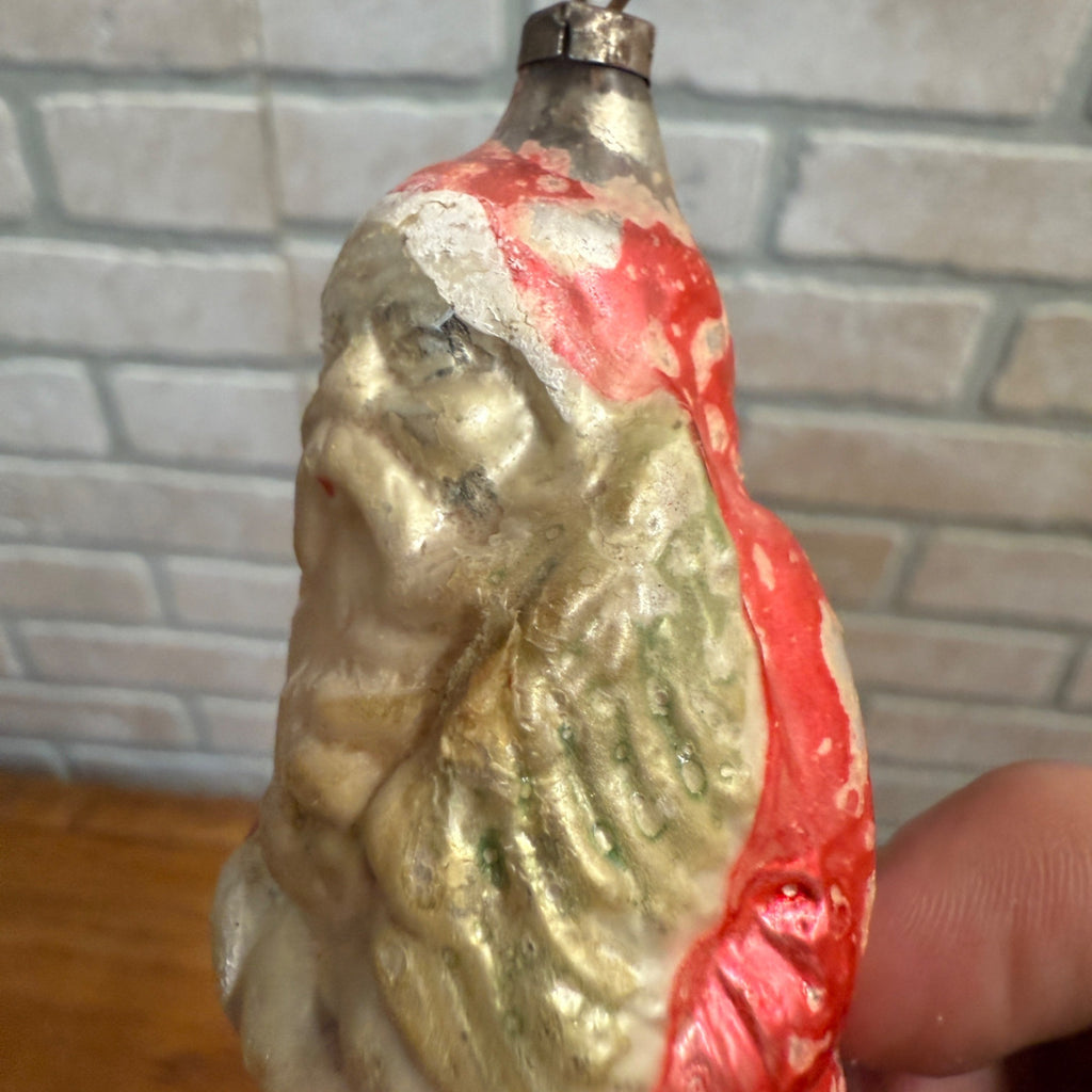 Original Early Santa Claus W/ Tree Christmas Ornament Mercury Glass Painted