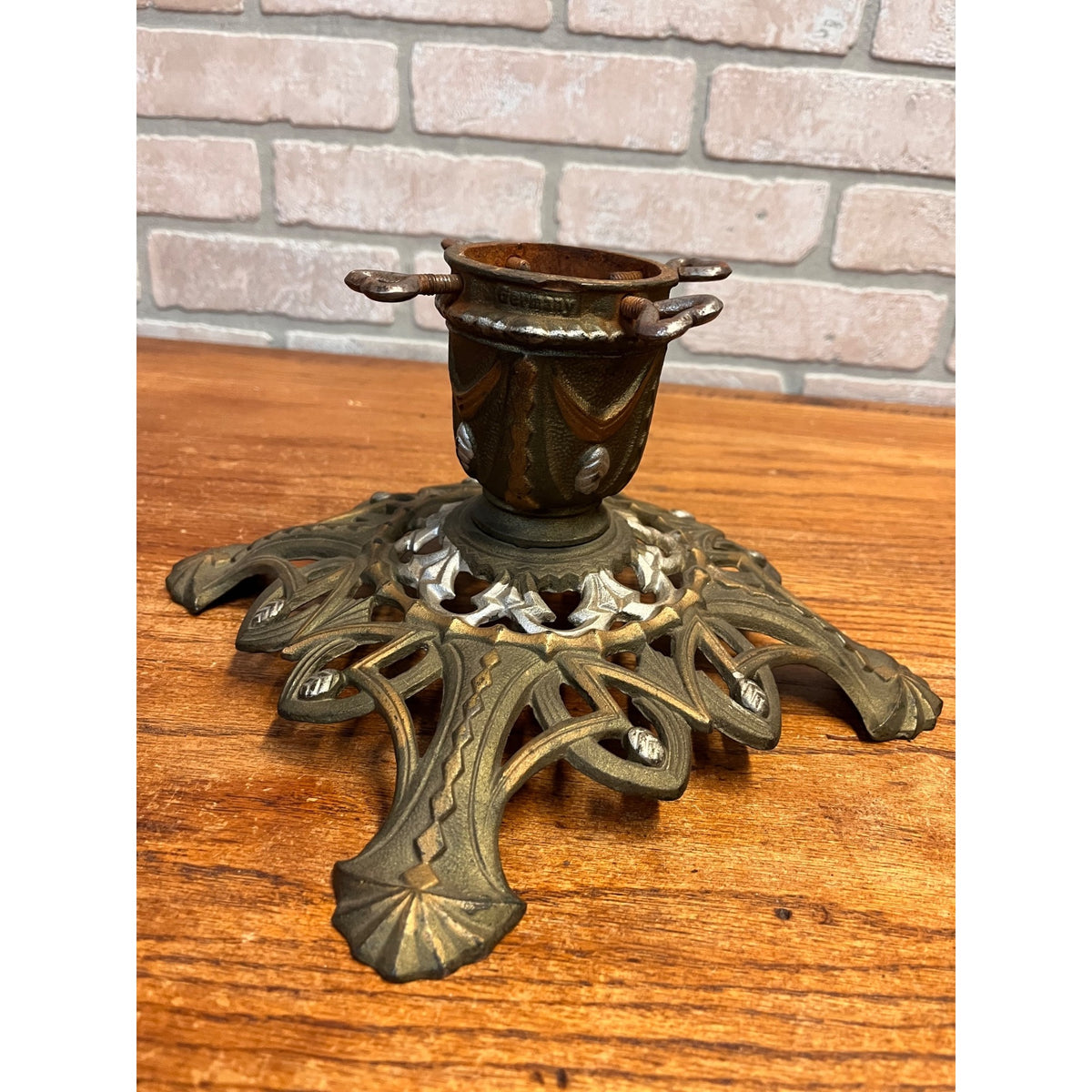 Antique German Art Nouveau Cast Iron Christmas Feather Tree Stand Jugendstil