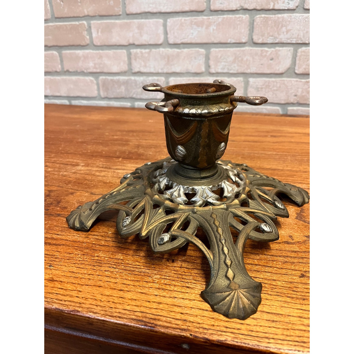 Antique German Art Nouveau Cast Iron Christmas Feather Tree Stand Jugendstil