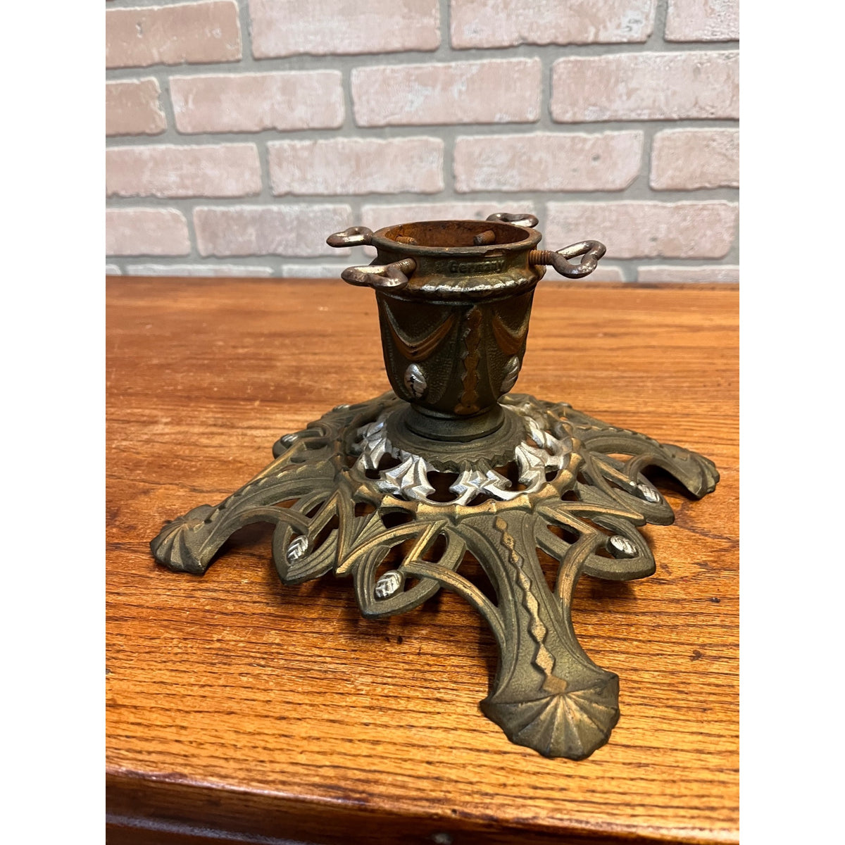 Antique German Art Nouveau Cast Iron Christmas Feather Tree Stand Jugendstil