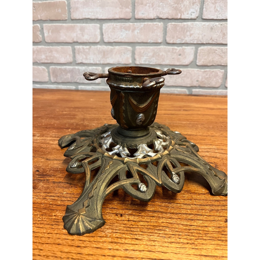 Antique German Art Nouveau Cast Iron Christmas Feather Tree Stand Jugendstil
