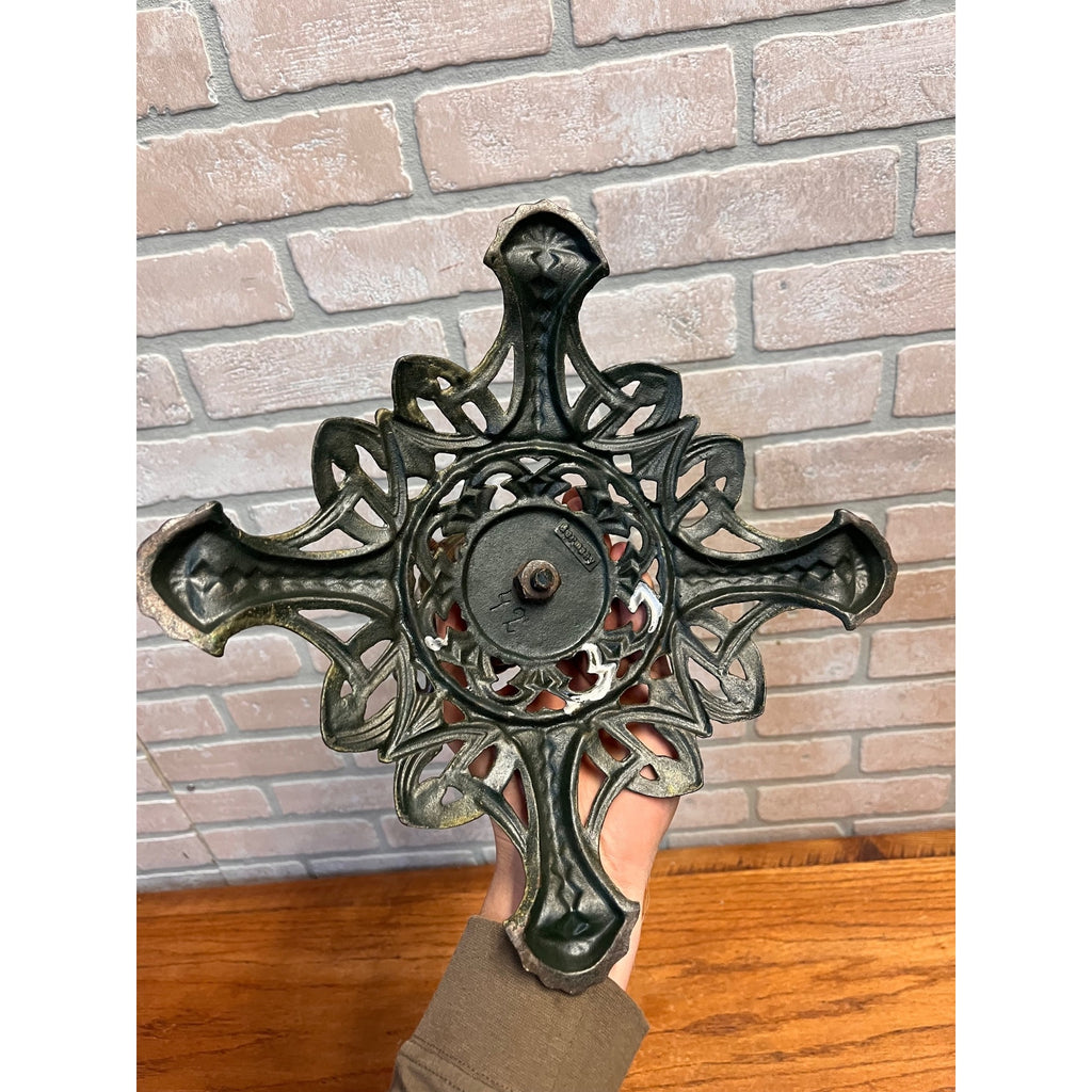 Antique German Art Nouveau Cast Iron Christmas Feather Tree Stand Jugendstil