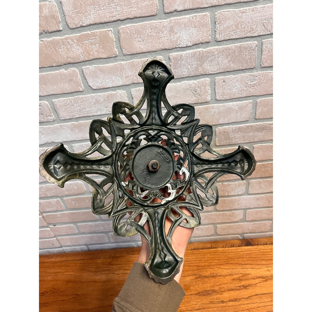 Antique German Art Nouveau Cast Iron Christmas Feather Tree Stand Jugendstil