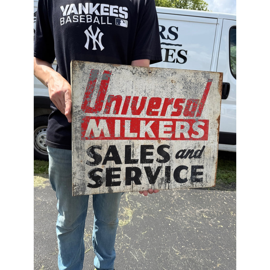 RARE Vintage Universal Milkers Sales & Service Advertising Wall Flange Sign Farm Dairy