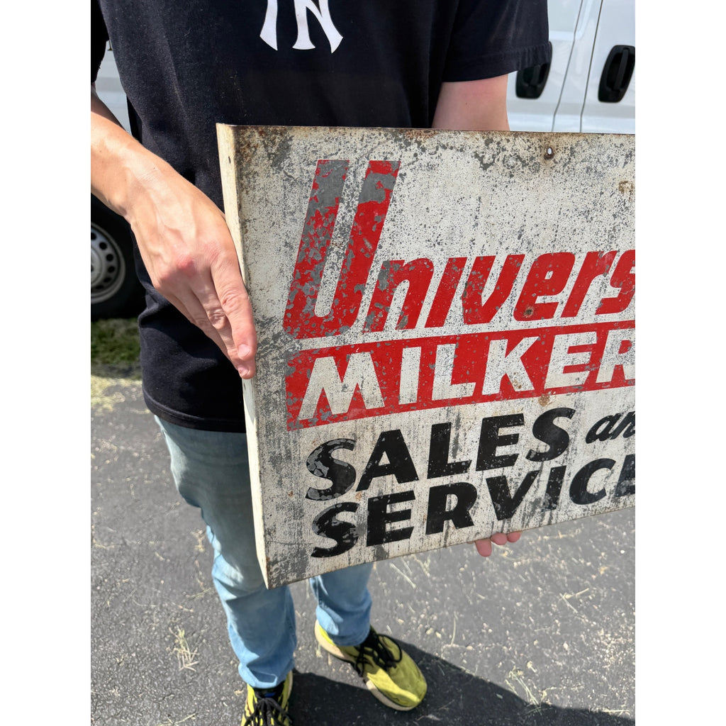 RARE Vintage Universal Milkers Sales & Service Advertising Wall Flange Sign Farm Dairy