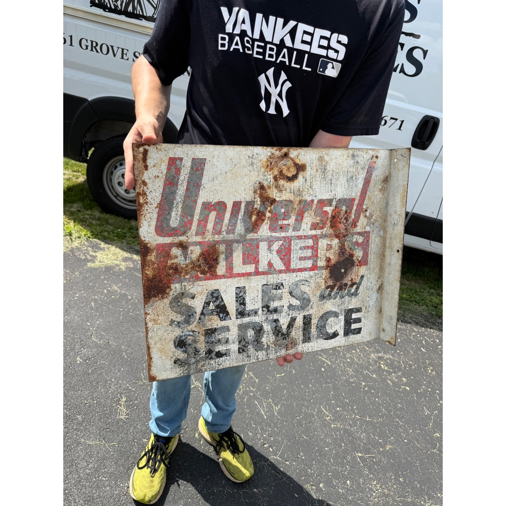 RARE Vintage Universal Milkers Sales & Service Advertising Wall Flange Sign Farm Dairy