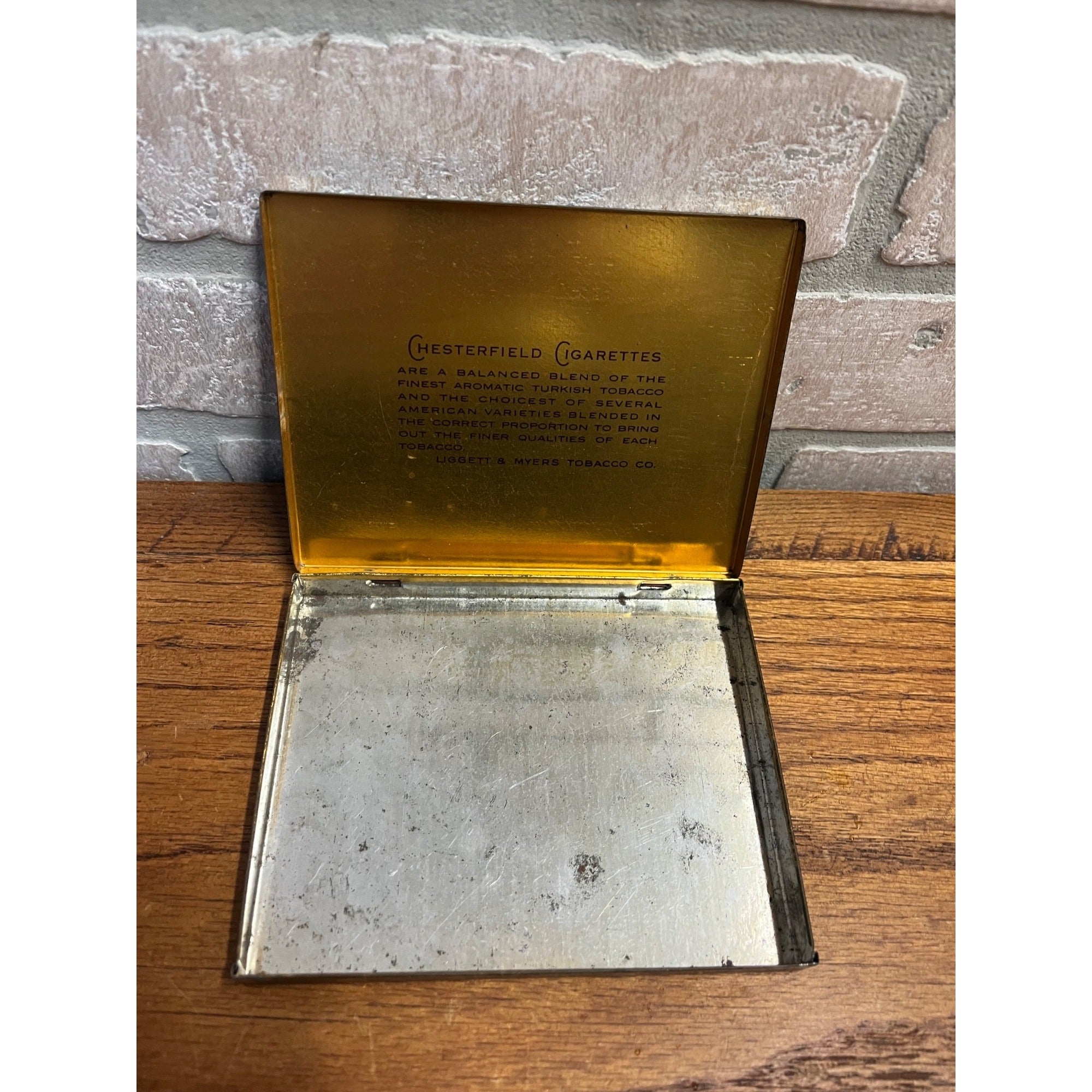 Vintage 1930s Chesterfield Flat Tin Hinged Can Cigarettes Liggett & Myer Tobacco