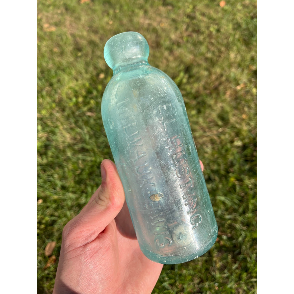E.L. Hustings c1890s Milwaukee Wis Blue Soda Beer Bottle Blob Top Hutchinson