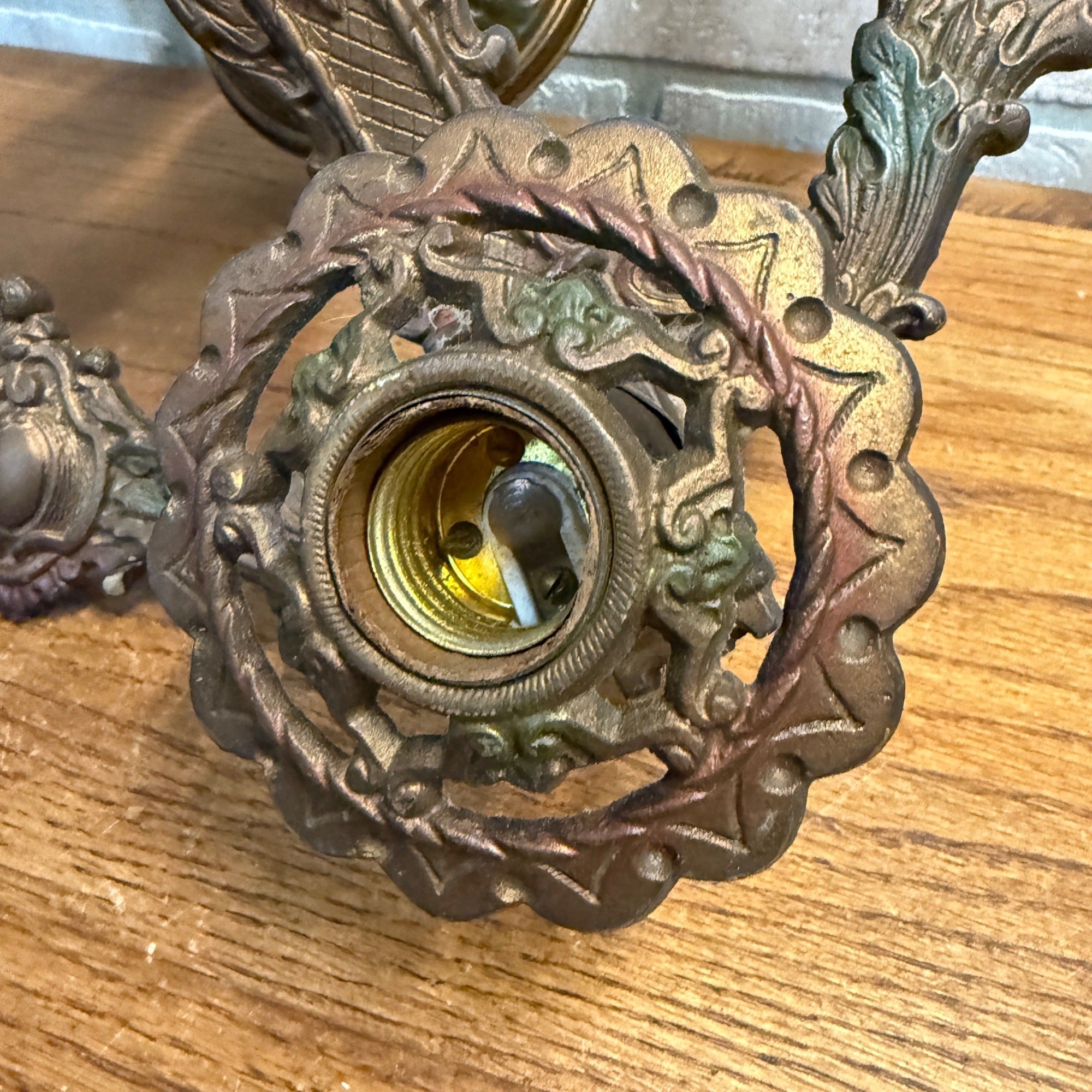 Antique Art Nouveau Victorian Ceiling Light Fixture 5-Bulb Cast Metal