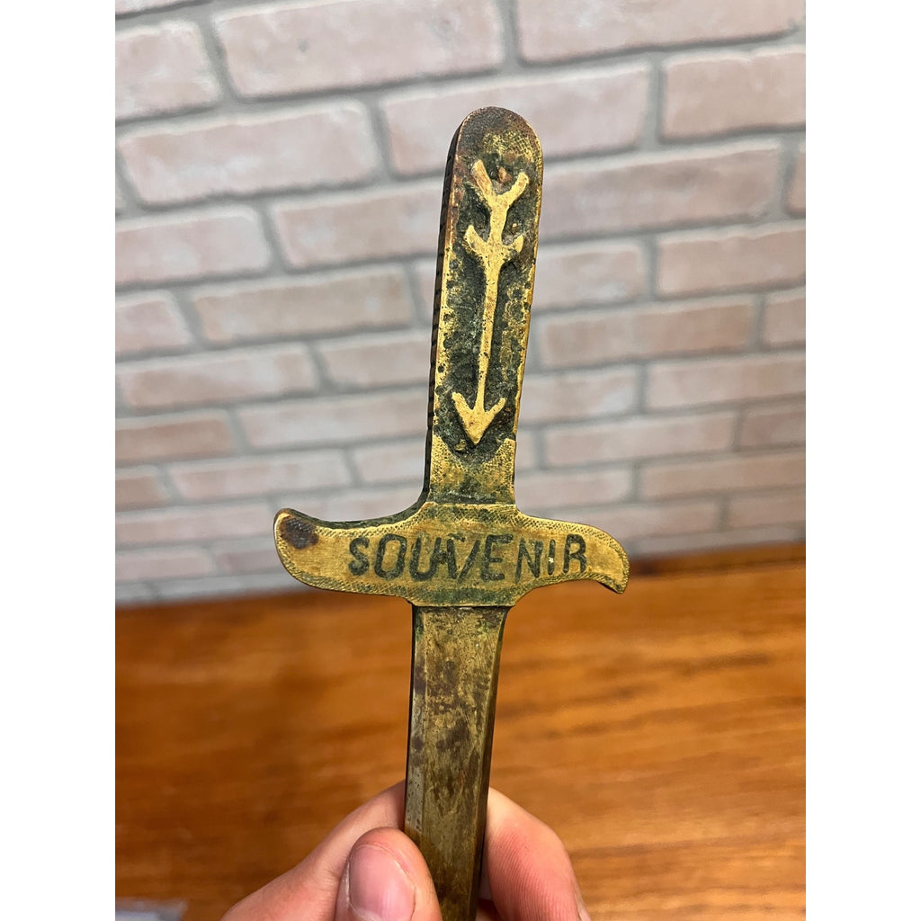 WWII 1943 USA Italy Souvenir Stiletto Dagger Letter Opener Brass With Sheath