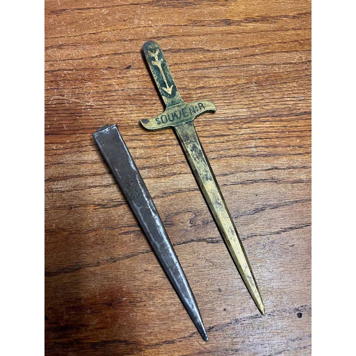 WWII 1943 USA Italy Souvenir Stiletto Dagger Letter Opener Brass With Sheath