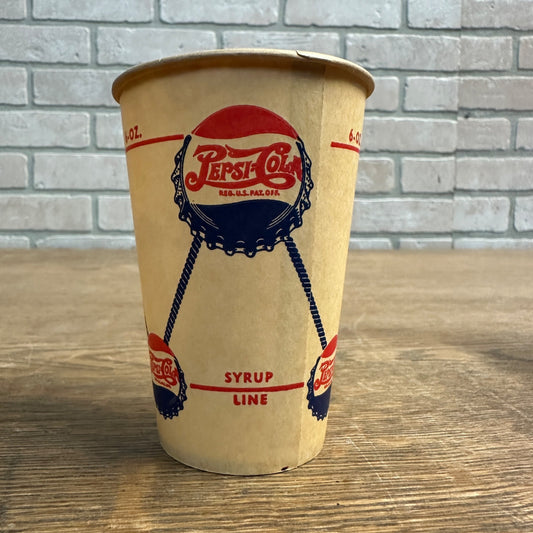 1940s 7oz Pepsi Cola DOUBLE Dot Drum Soda Promo Wax Paper Cup Syrup Line