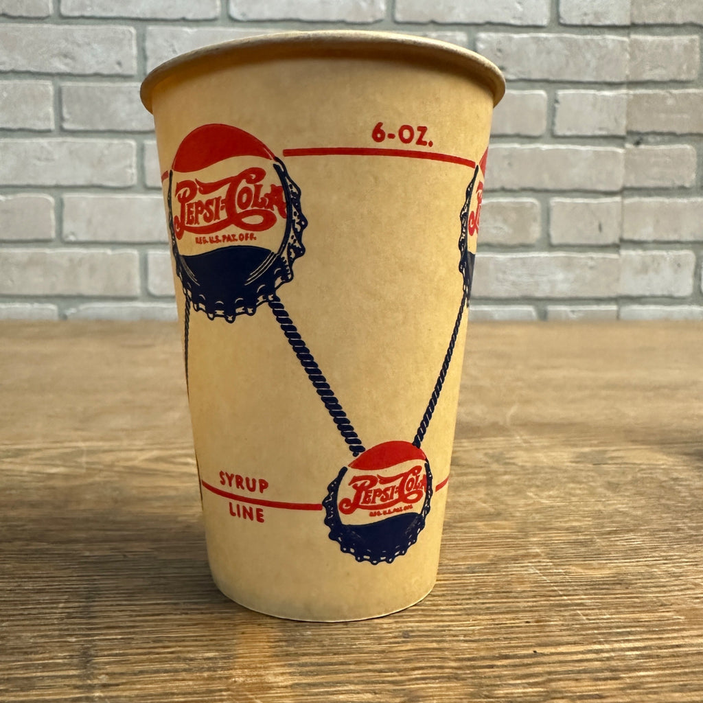 1940s 7oz Pepsi Cola DOUBLE Dot Drum Soda Promo Wax Paper Cup Syrup Line
