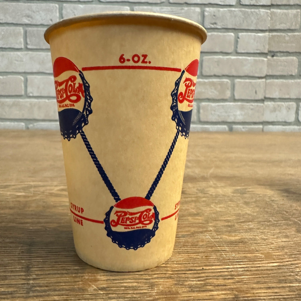 1940s 7oz Pepsi Cola DOUBLE Dot Drum Soda Promo Wax Paper Cup Syrup Line