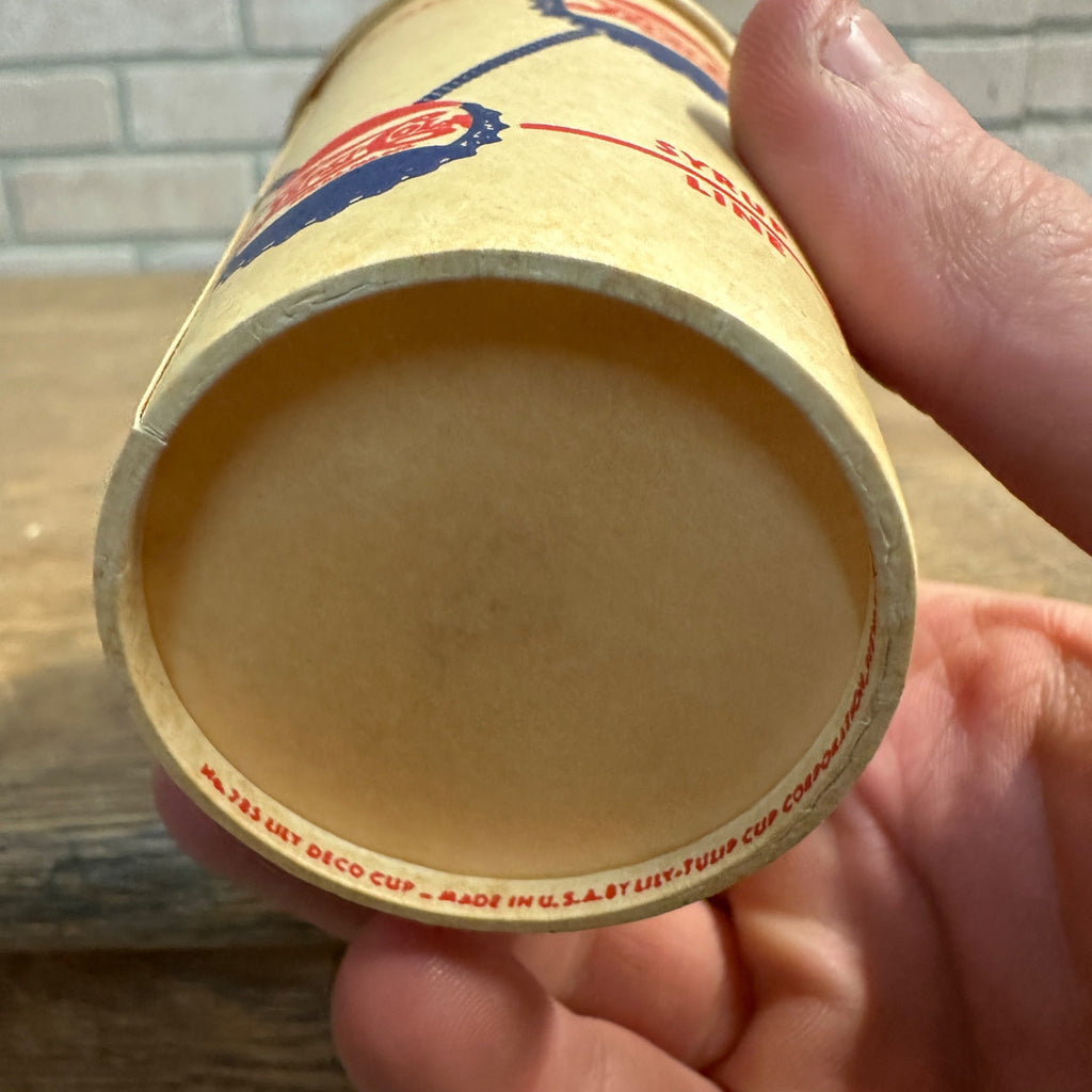 1940s 7oz Pepsi Cola DOUBLE Dot Drum Soda Promo Wax Paper Cup Syrup Line