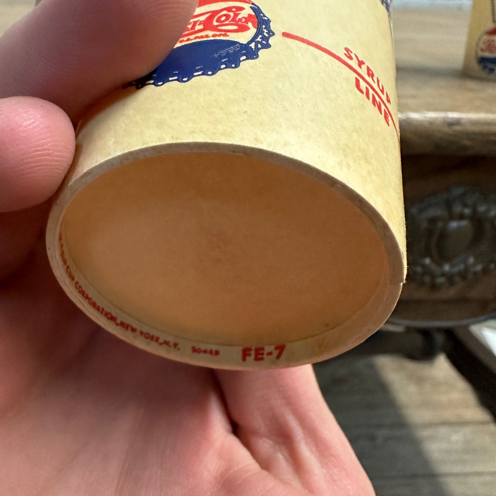 1940s 7oz Pepsi Cola DOUBLE Dot Drum Soda Promo Wax Paper Cup Syrup Line