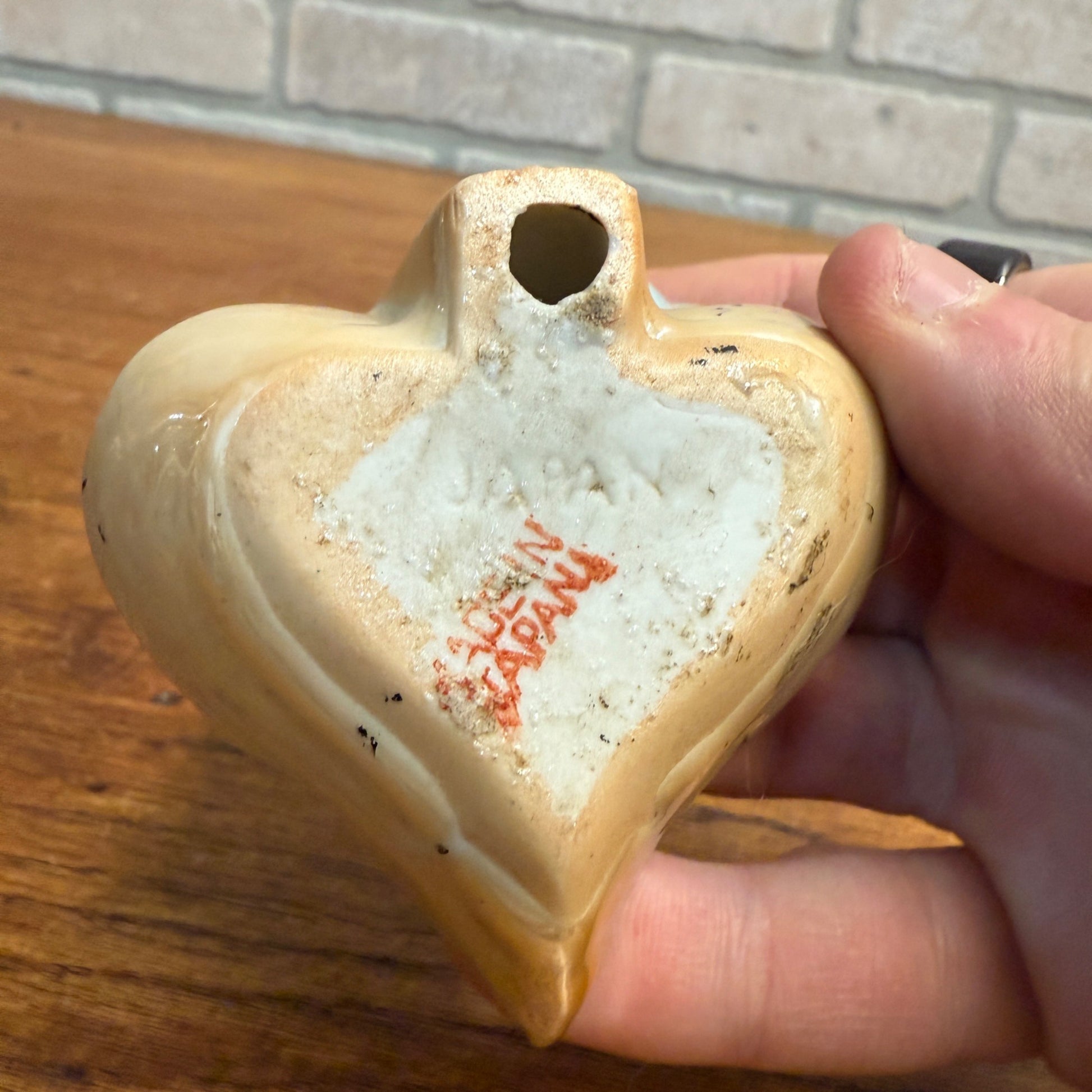 Vintage 1940s Japan Porcelain Miniature Ashtray w/ Mouse & Violin Heart Shaped