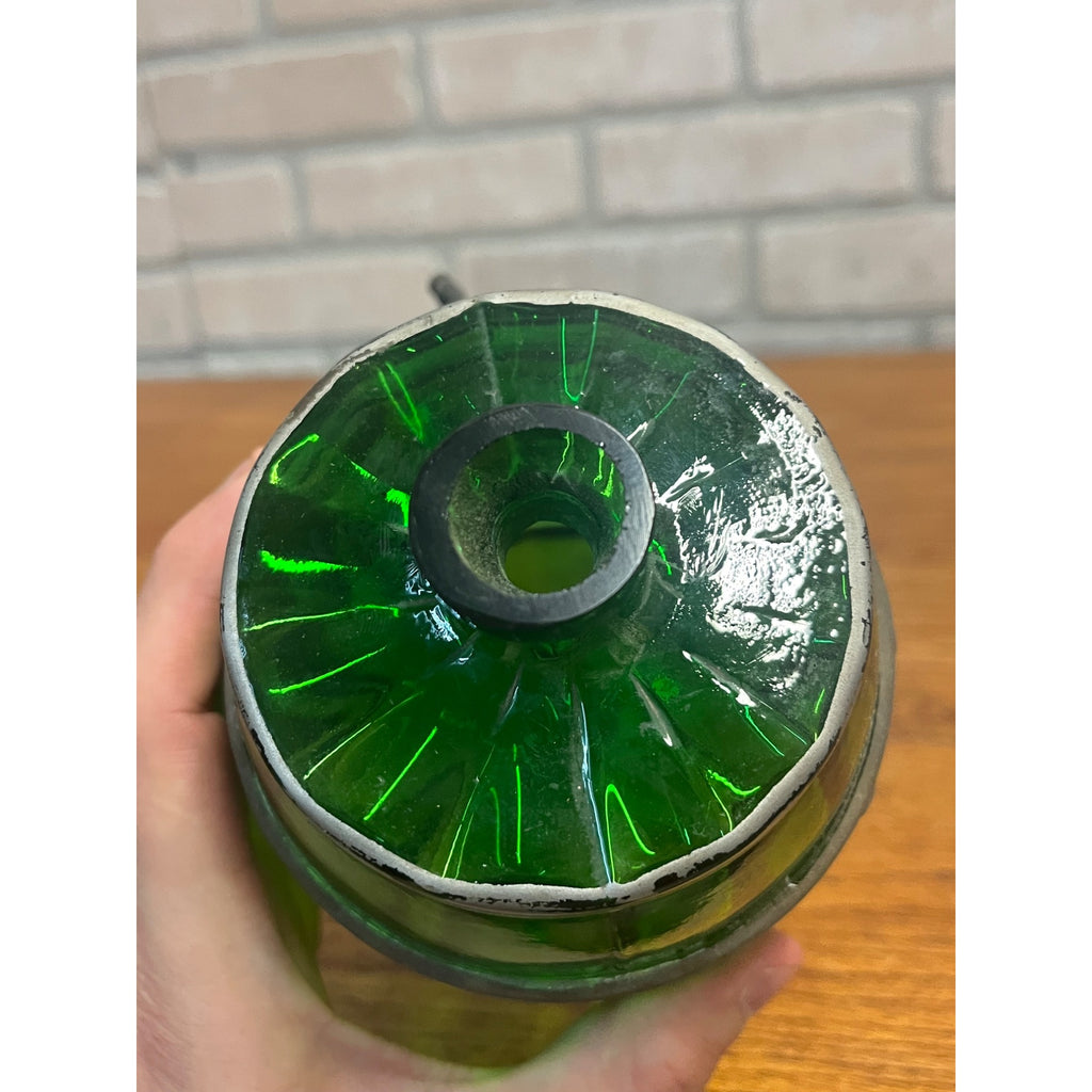 Vintage 1950s Green Glass Liquor Whiskey Decanter Barrel w/ Spigot Barware MCM