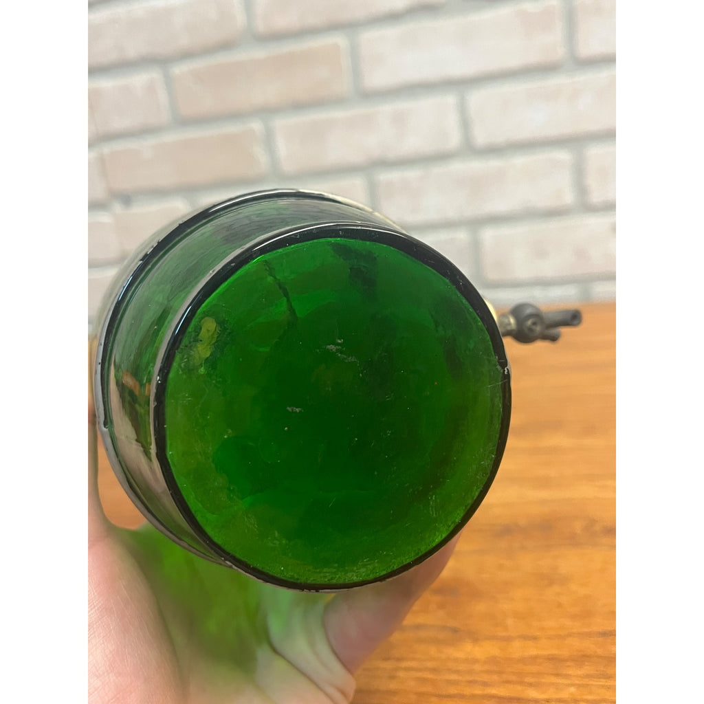 Vintage 1950s Green Glass Liquor Whiskey Decanter Barrel w/ Spigot Barware MCM