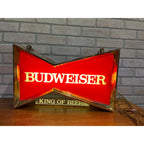 Vintage 1970s Budweiser Beer Bowtie Lighted Window Hanging Bar Sign