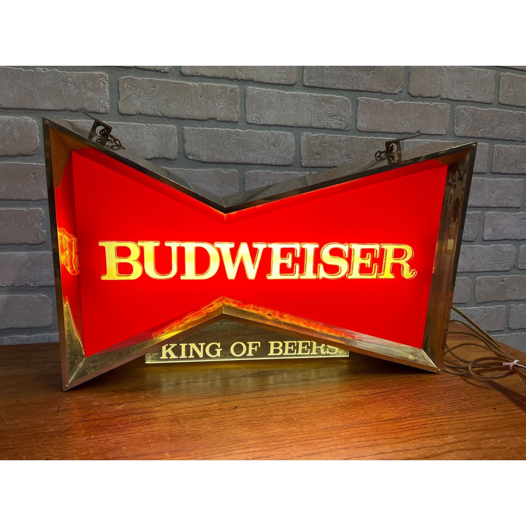 Vintage 1970s Budweiser Beer Bowtie Lighted Window Hanging Bar Sign