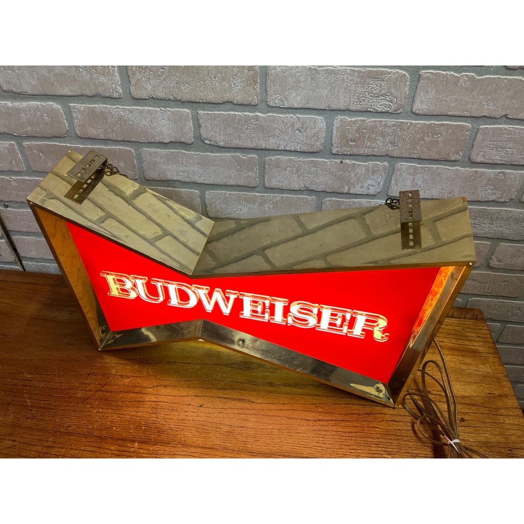 Vintage 1970s Budweiser Beer Bowtie Lighted Window Hanging Bar Sign