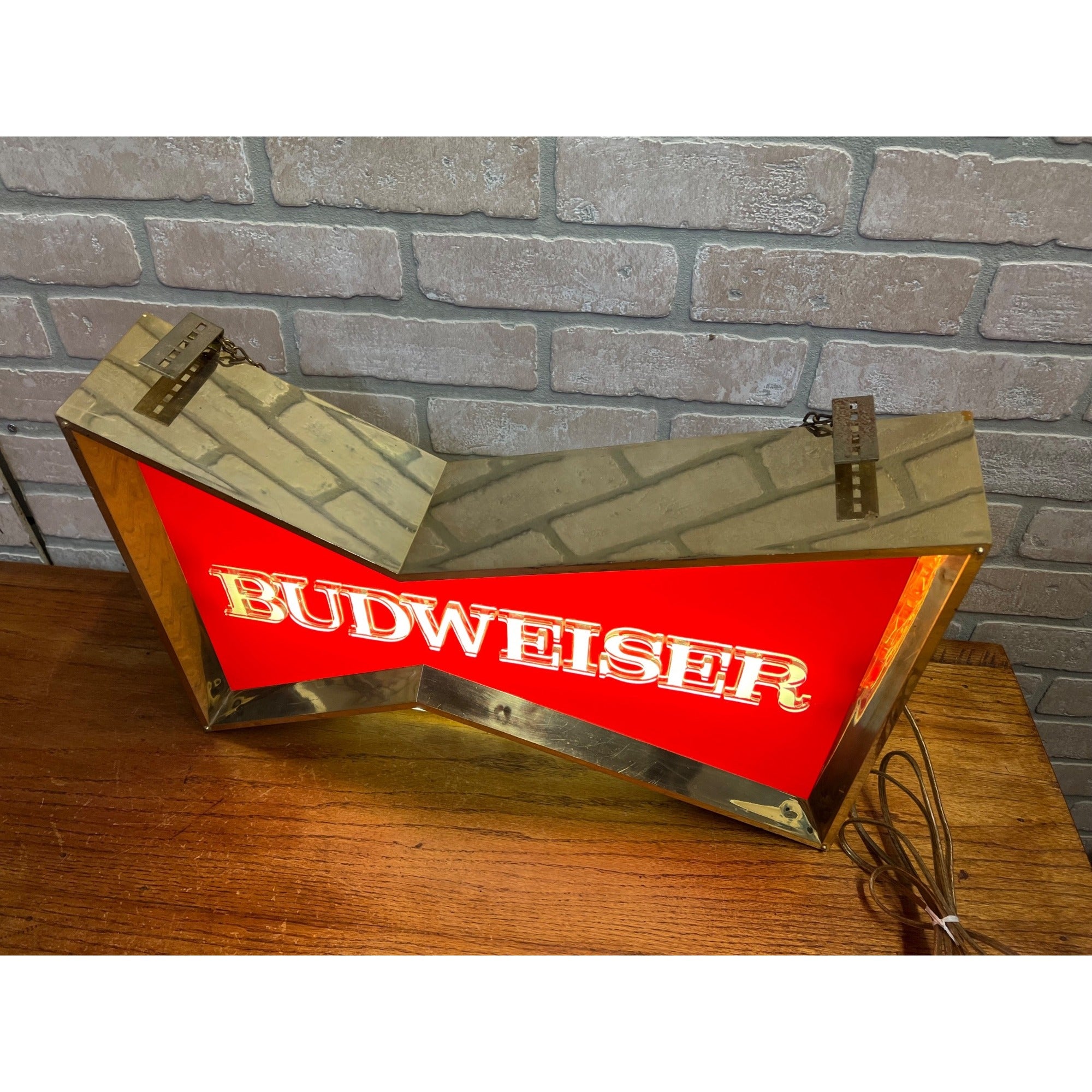 Vintage 1970s Budweiser Beer Bowtie Lighted Window Hanging Bar Sign