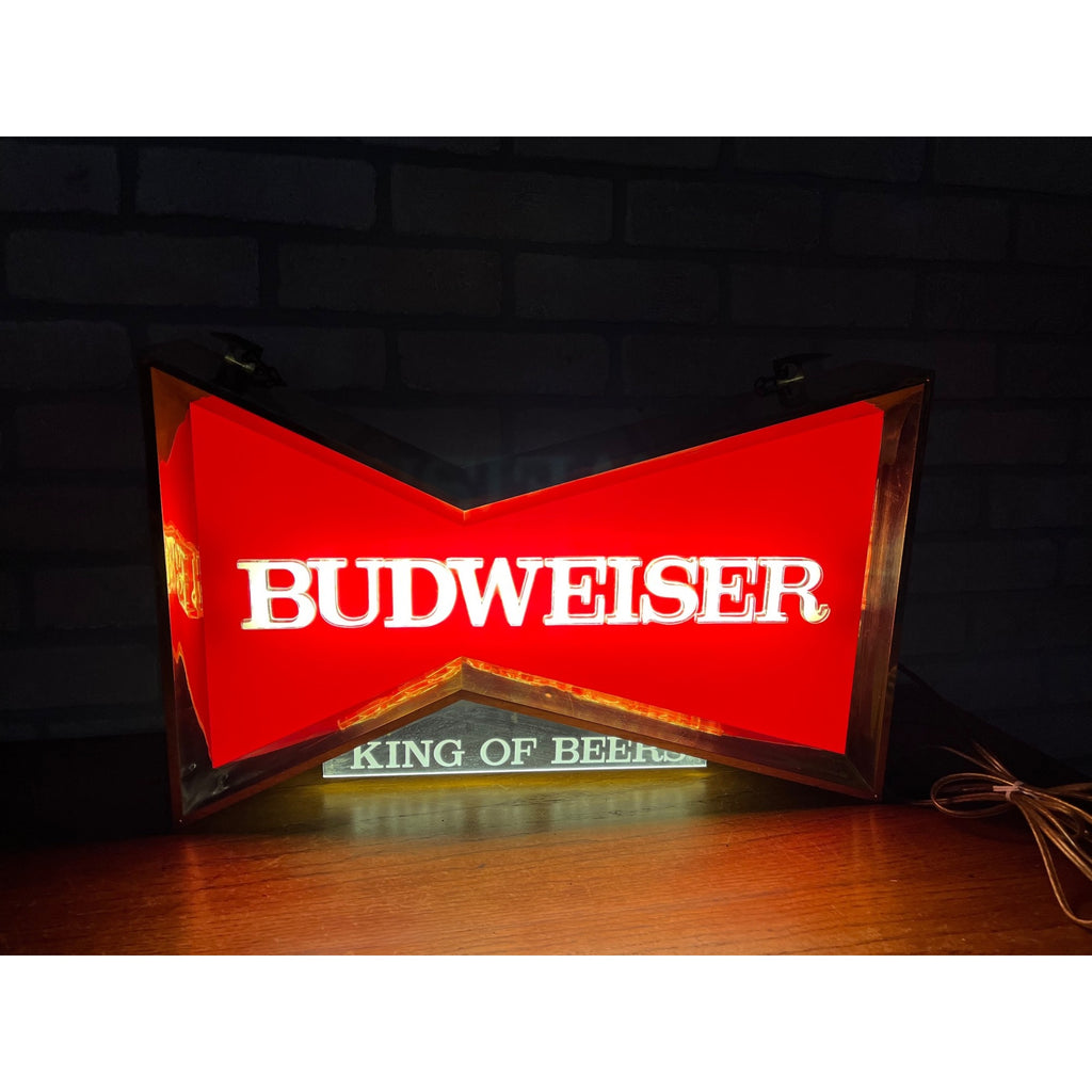 Vintage 1970s Budweiser Beer Bowtie Lighted Window Hanging Bar Sign