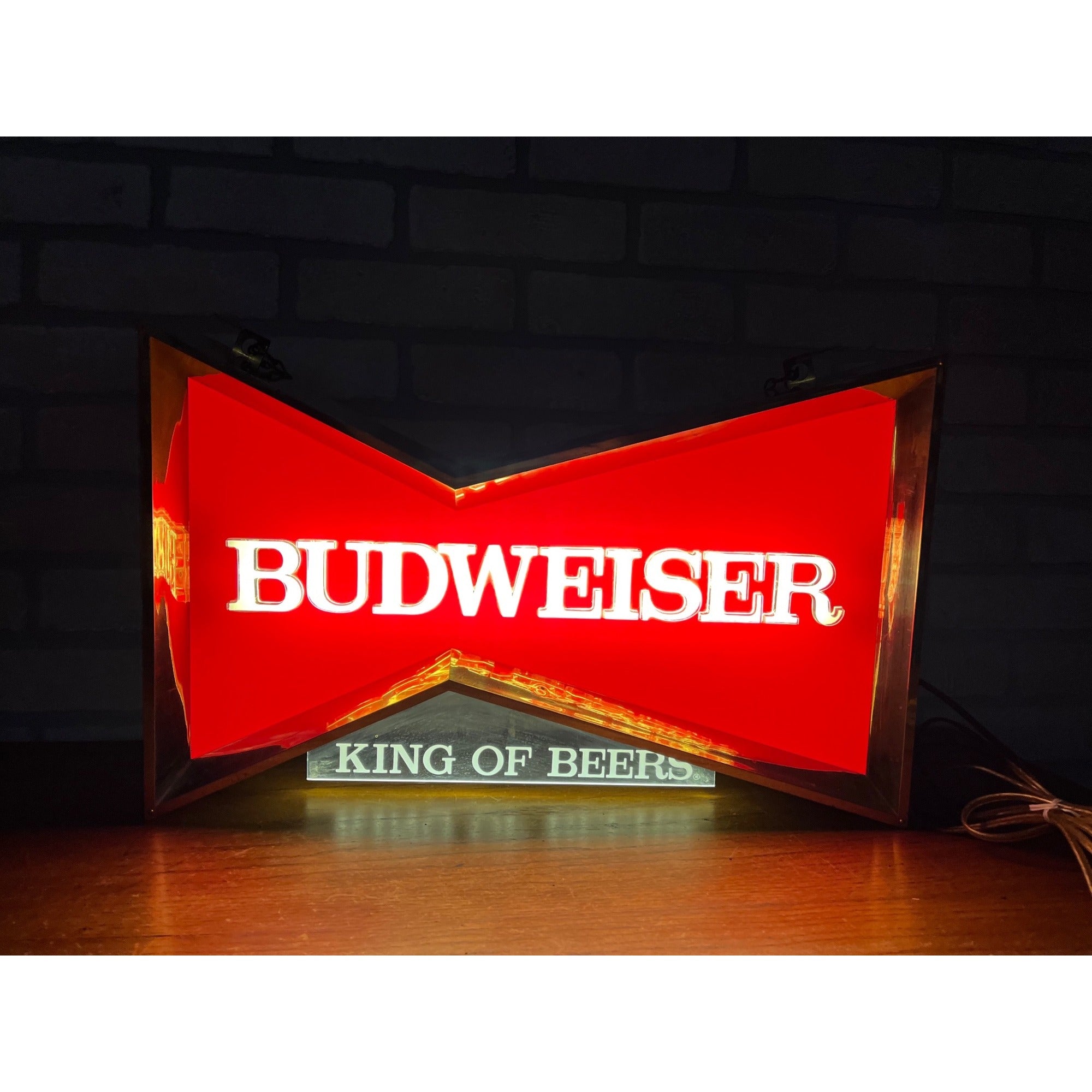 Vintage 1970s Budweiser Beer Bowtie Lighted Window Hanging Bar Sign