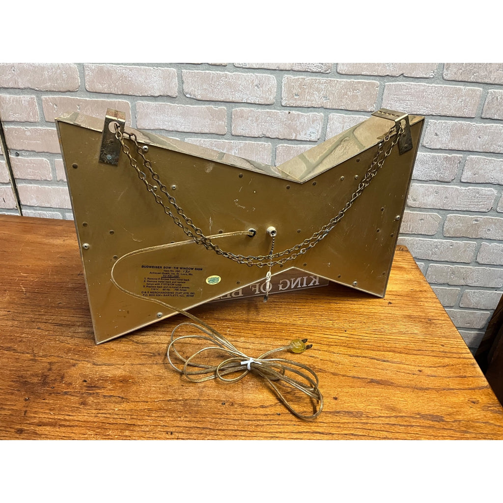 Vintage 1970s Budweiser Beer Bowtie Lighted Window Hanging Bar Sign