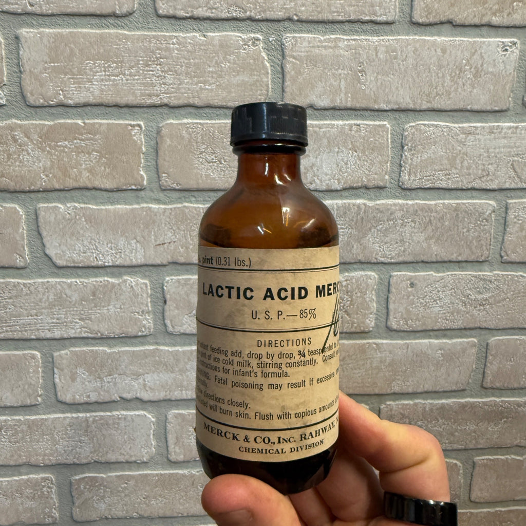 Vintage Amber Glass Bottle With Metal Screw Cap 1/4 Pint Lactic Acid Apothecary Pharmacy