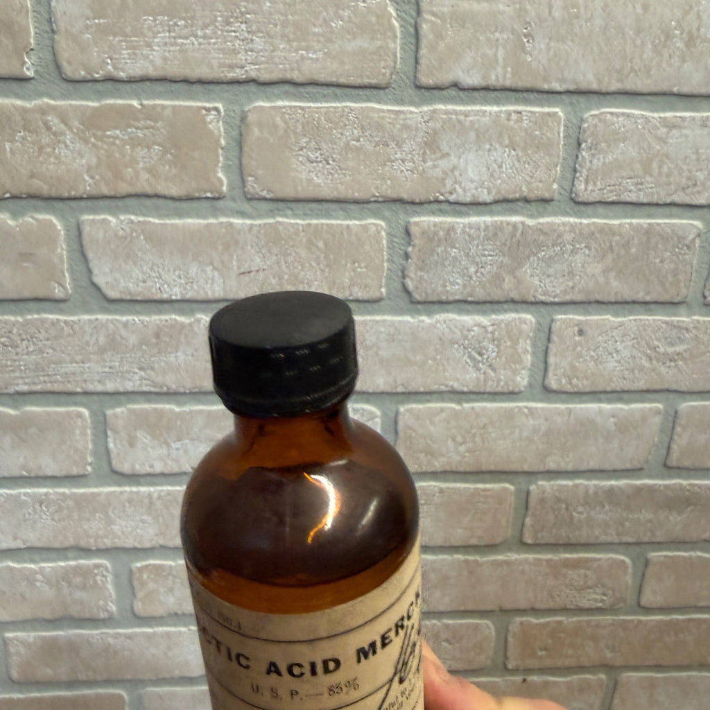 Vintage Amber Glass Bottle With Metal Screw Cap 1/4 Pint Lactic Acid Apothecary Pharmacy