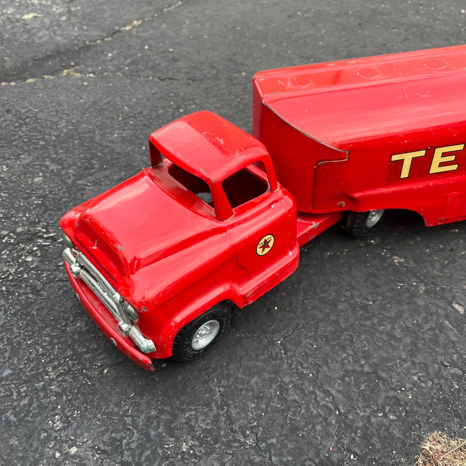 Vintage Buddy L Texaco Tanker Semi Truck Hauler Trailer Pressed Steel Toy