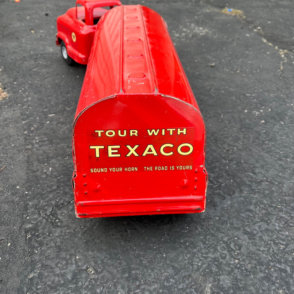 Vintage Buddy L Texaco Tanker Semi Truck Hauler Trailer Pressed Steel Toy